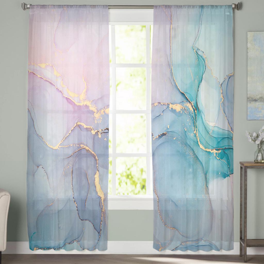 Молодежные прозрачные шторы для спальни, мраморные, бирюзовые, розовые, кухонные шторы для учебы, гостиной, праздничного декора, тюлевые шторы