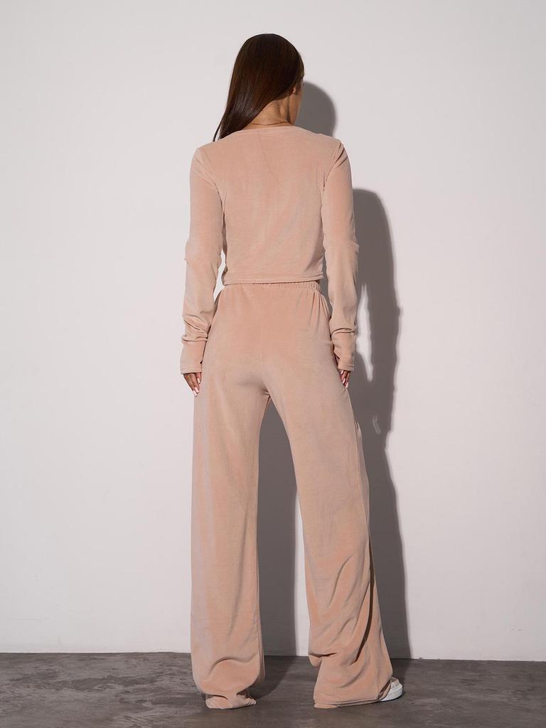 2025 Пограничный Вельветовый Повседневный Комплект: Топ с длинным рукавом и брюки с высокой талией