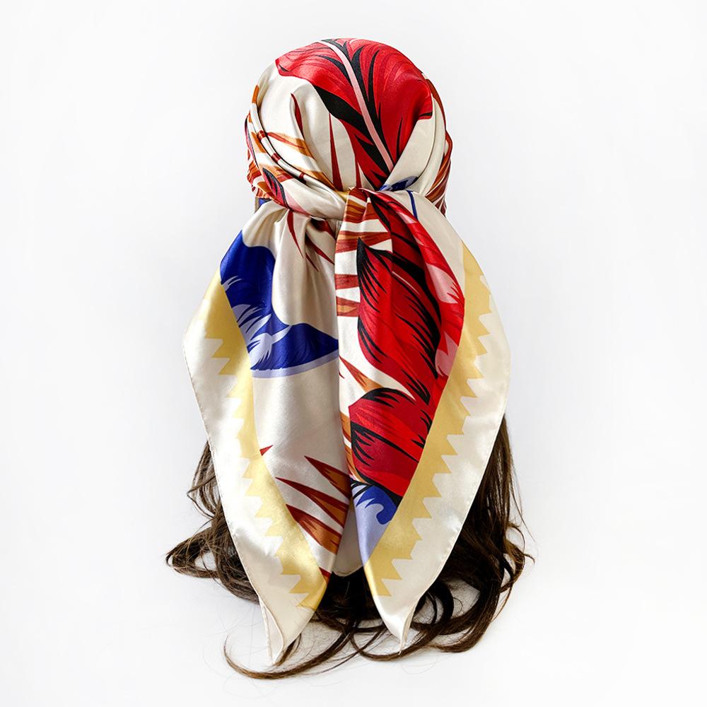 90cm Headscarf for Women – New Arrival: Colourful Printed Silk Scarf, Trendy and Versatile Shawl, Rayon Square Scarf
