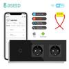BSEED 1/2/3-клавишные Wifi сенсорные выключатели света Tuya Smart Life Приложение Alexa С розетками EU, портами питания USB, конденсатором в комплекте, черный