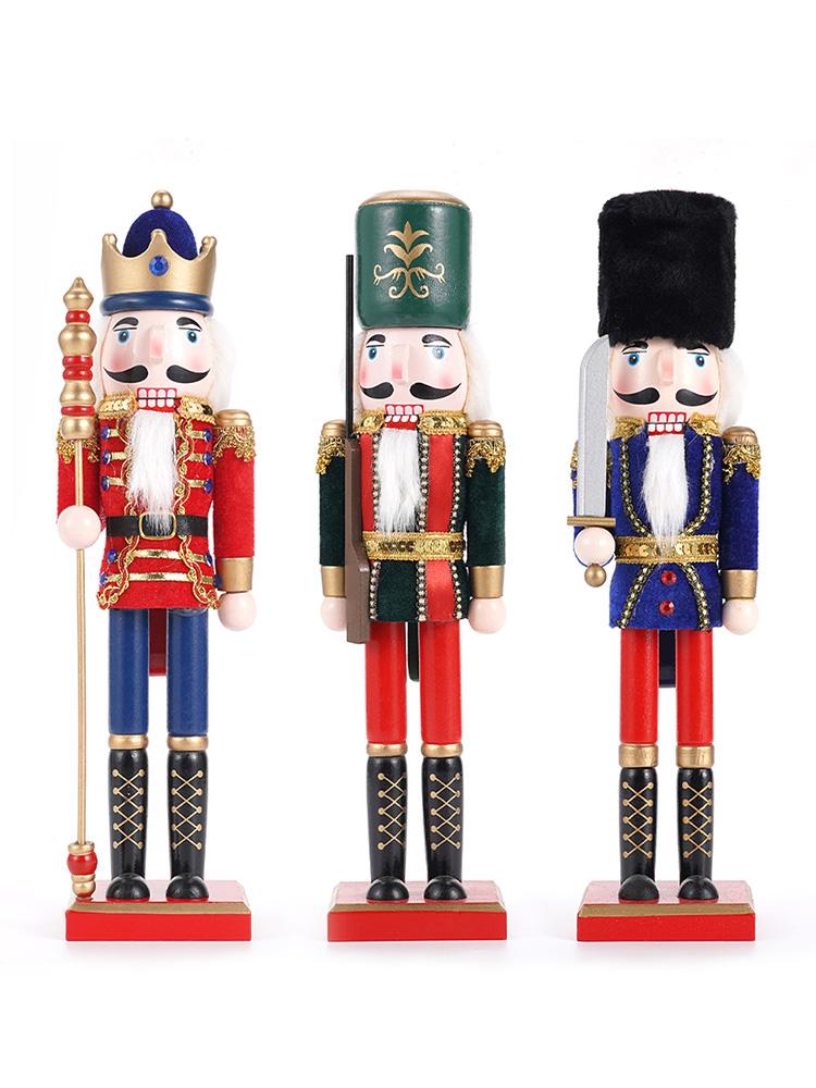 1Pcs/3Pcs 38CM Christmas Nutcracker Soldier Puppet Desktop Ornament Wooden Handmade Doll Home Decoration Christmas Gift