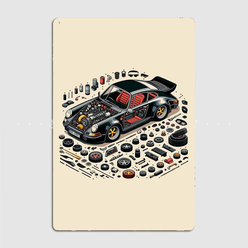 Классический спорткар Кноллинг 911/930 Модель автомобиля Металлический постер Знак Клубный Кастомный Декор для стен в помещении Жестяная табличка Декор комнаты Домашний декор