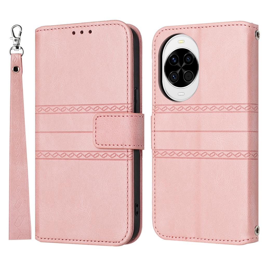 For Huawei nova 14 5G Case Wallet Skin-Touch Leather Imprinted Phone Cover with Wrist Strap