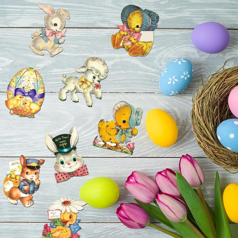 25pcs Easter Vintage Sticker Cartoon Cute Easter Bunny Chicks Egg Stickers Self-Adhesive Decal Novelty Easter Party for Kid gift