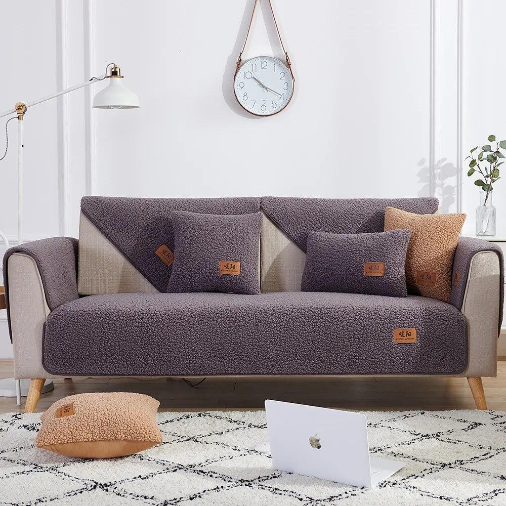 Современный мягкий гладкий чехол для дивана из овечьей шерсти, утолщенный плюшевый чехол, зимний напольный коврик, противоскользящие полотенца для дивана