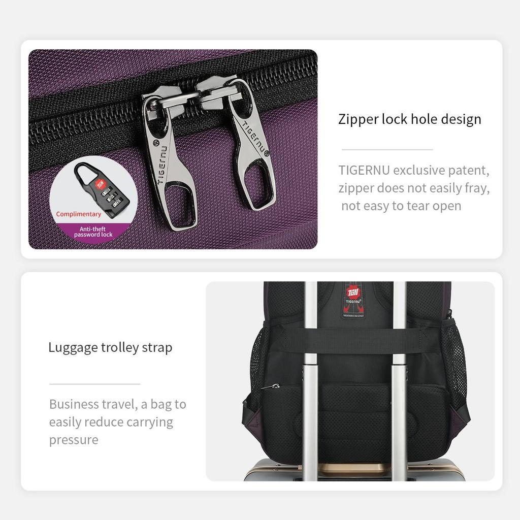 Tigernu Модный женский рюкзак фиолетовый противоугонный 15,6-дюймовый рюкзак для ноутбука женский водонепроницаемый дорожный рюкзак школьный рюкзак сумки