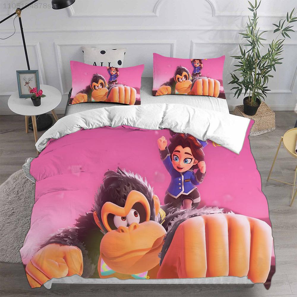 D-Donkey K-Kong B-Bananza Bedding Sets Single/Twin/Double Size Duvet Cover Set 2/3 Pieces Sets Gifts for Gamer Kids Adult Size
