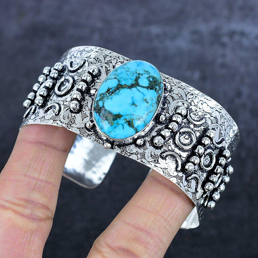 Тибетская бирюза драгоценный камень 925 стерлинговое серебро манжета браслет регулируемый z9b96