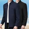 Coat Stand Collar Mid-aged Father Jacket Solid Color Long Sleeve Smooth Zipper Closure Warm