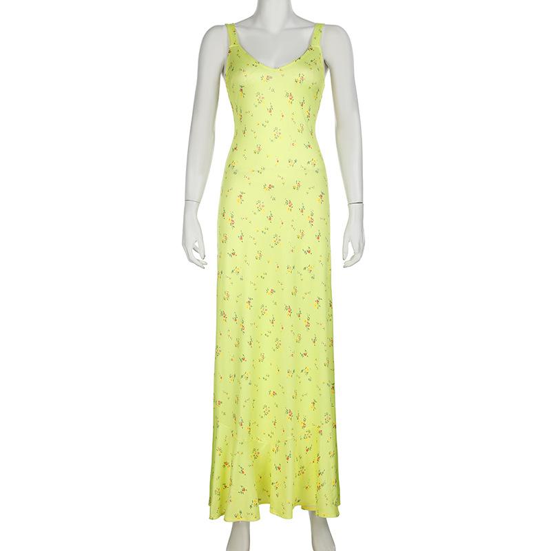 Летнее тонкое пляжное платье с высокой талией женское с V-образным вырезом без рукавов сексуальное длинное платье с открытой спиной с цветочным принтом Femme элегантные платья для отдыха на бретельках женские