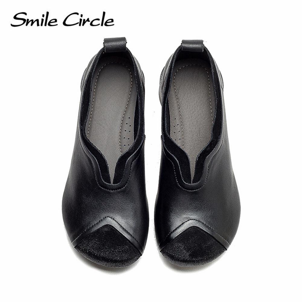 Женские туфли на плоской подошве из натуральной кожи, повседневная обувь без шнуровки с круглым носком, модная женская рабочая обувь на мягкой подошве