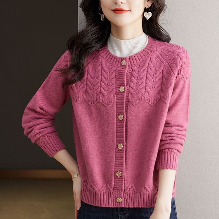 Весенне-осенний женский вязаный кардиган с круглым вырезом, свободный модный вязаный свитер, топ для женщин