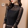 Spring and Autumn Half High Collar Long Sleeve Bottom Shirt Women's Slim Fit Bright Silk Mesh T-shirt Top