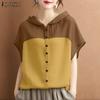 ZANZEA Women Casual Round Neck Summer Short Sleeve Hoodies Blouse