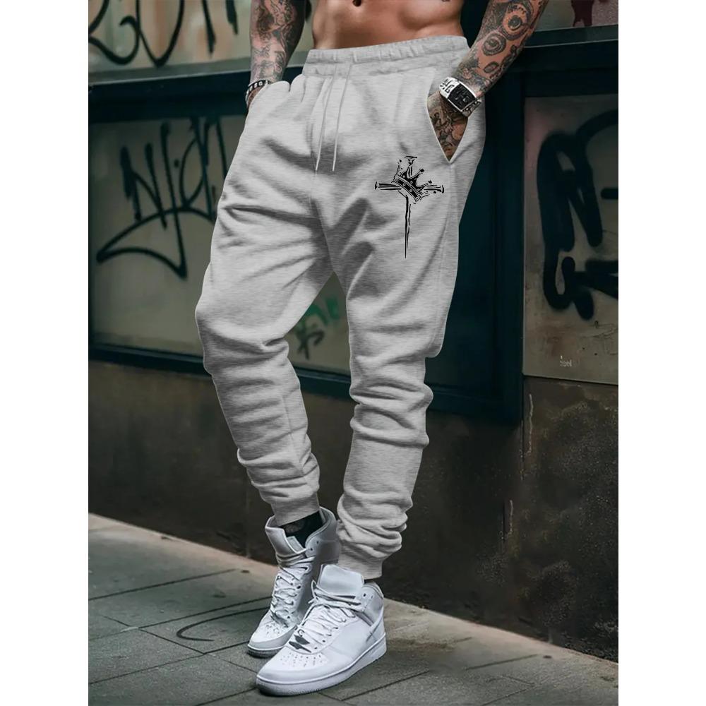 Mens Sweatpants Fit Joggers for Sports and Streetwear Loose Casual Pant Drawstring Printed Long Pant