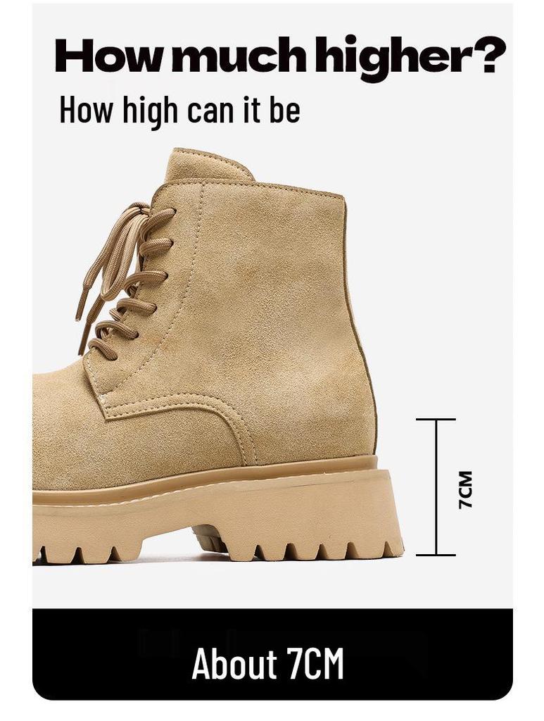 Женские винтажные замшевые рабочие ботильоны 2025 года - На толстой подошве, Желтые, Уличный стиль для весны и осени