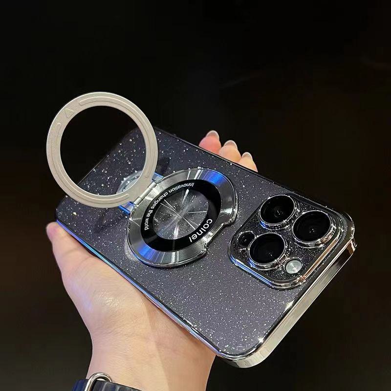 Ультратонкий чехол для телефона Apple 14ProMax с антижелтым блеском и магнитной пудрой, подставка для iPhone13/15 — для женщин.