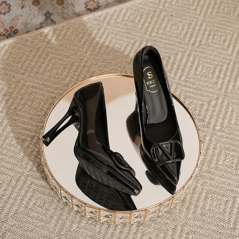 Туфли-лодочки на высоком каблуке с V-образным вырезом, женские водонепроницаемые, с острым носком, на тонком каблуке, с открытым верхом, одинарные туфли, элегантный темперамент, универсальная женская обувь