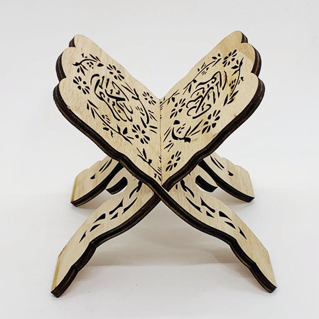 Muslim Book Holder Exquisite Engraving Beautiful Polished Wooden Folding Book Stand for Offices Living Rooms Type 1