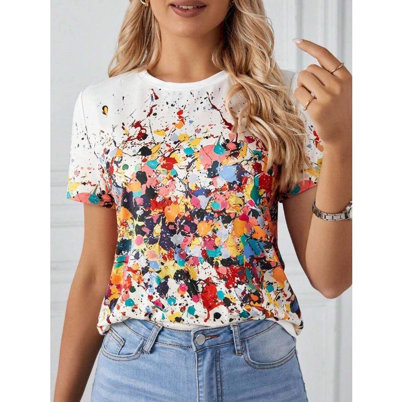 Fashion Women's T-shirt Short Sleeve Summer Outdoor Casual Round Neck Tops Flower Printed Hundred T-shirt Size Women's Clothing