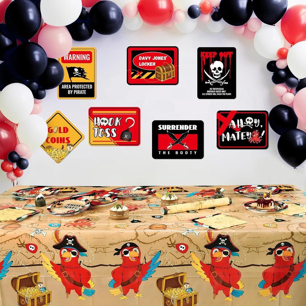 WERNNSAI Pirate Party Tablecloth - 2 Pack 54'' x 108'' Pirate Party Supplies Disposable Island Treasure Map Tablecover Nautical Adventure Theme