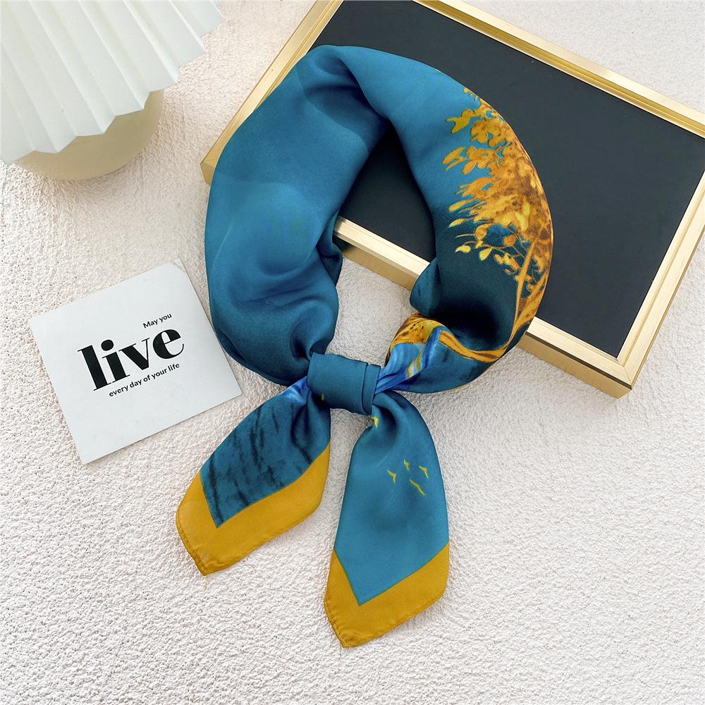 70 Silk Scarf: Small Square for Women - Lightweight Korean Fashion, Perfect for Spring, Summer, Autumn; Stylish for Flight Attendant or Neck Accessory