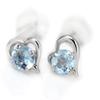 10K White Gold Open Heart Stud Earrings with March Birthstone Aquamarine (Pair)