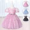 2025 Summer Dresses For Girls Kids Baby Ruffle Lace Pageant Party Wedding Sequin Sparkling Tulle Dress Short Sleeve Princess