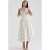 Fit Flare Halter Maxi Dress Floral Print Lace Trim Elegant