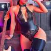 Облегающий бодикон боди женский сексуальный черный ПУ латексная кожа халтер кружевной с открытой спиной ромпер нижнее белье тедди