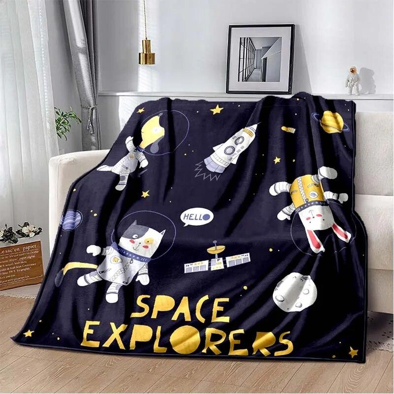 Фланелевое одеяло с 3D принтом космических животных, универсальное праздничное подарочное одеяло, теплые и мягкие одеяла на все сезоны