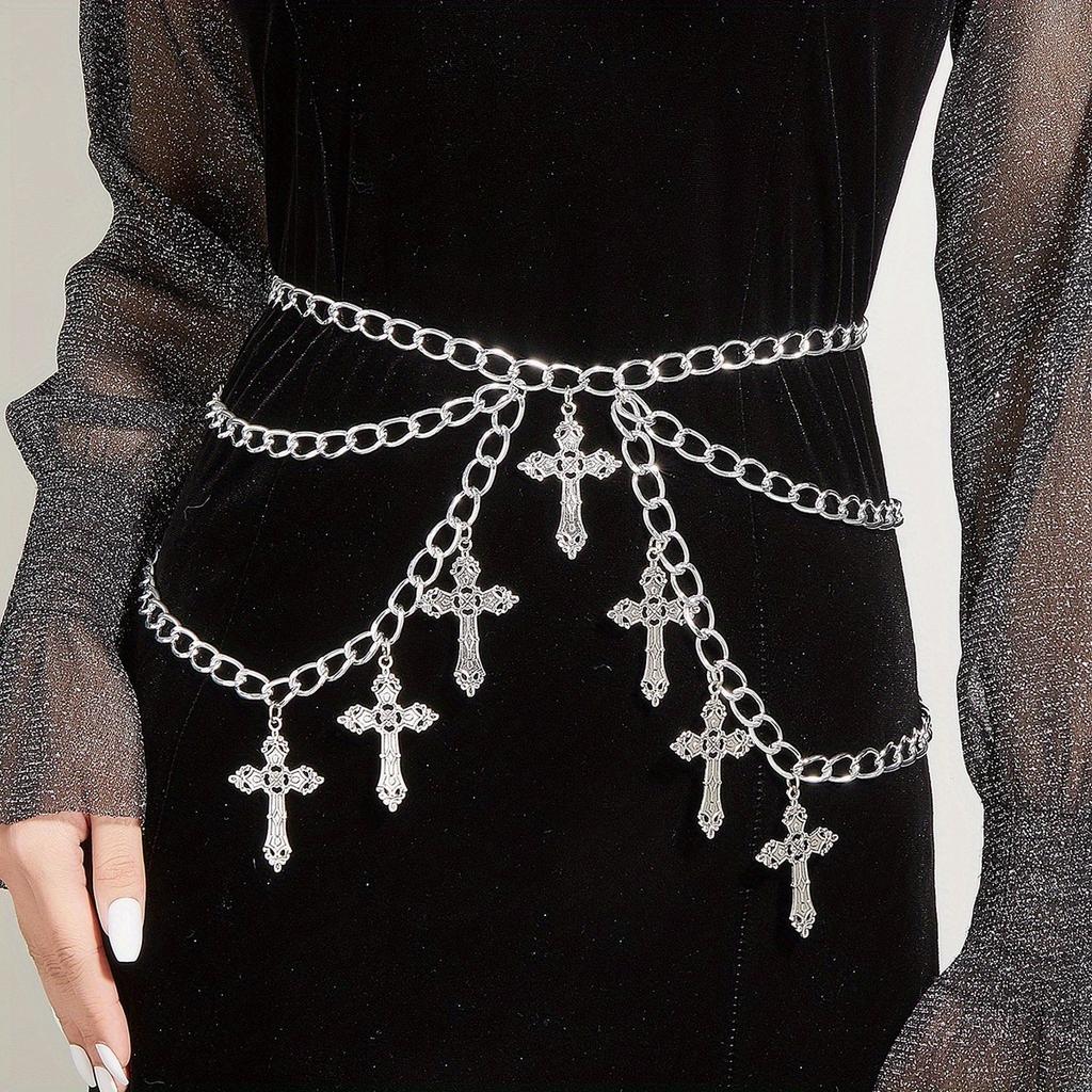 1PC Hollow cross pendant wave side swing chain waist chain Sexy multi-layer body chain Yabi accessories Multi-layer cross belt chain accessories