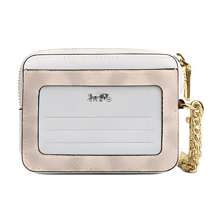 New COACH Zip Top Card Case Artificial Leather With Recycled Leather Card Holder Women's Sand Yellow & Chalk White CW883-IMXDM
