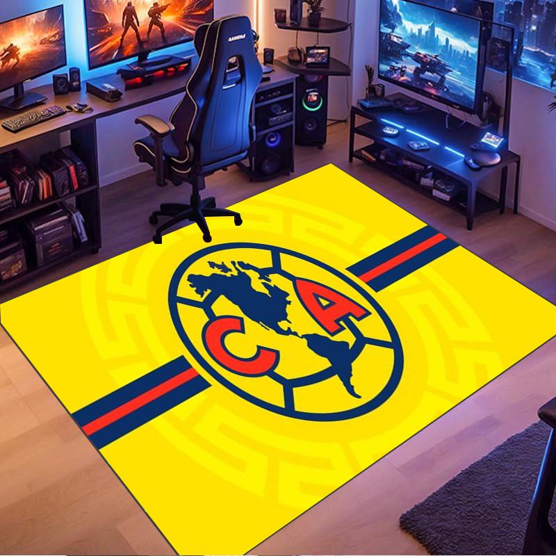 Club America CA Crest Simple Stripe Yellow Background Print Area Rug Soccer Fan Entrance Living Room Non Slip Floor Decor Rug