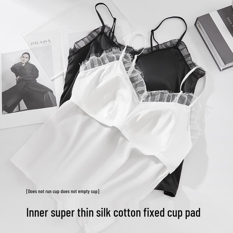 Tangge Luxury Lace-Trimmed Mulberry Silk Camisole with No-Wire Bra
