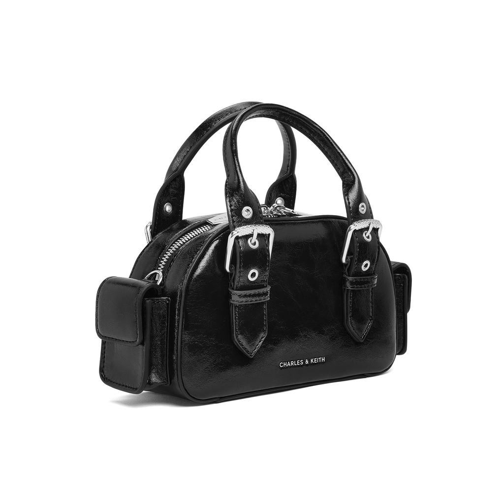 Charles & Keith Маленькая ручная квадратная сумка CK Сумка для мотоцикла Сумка для боулинга Сумка через плечо из ПУ Маленькие женские сумки Потертый-Кофе Нуар CK2-30770735