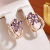Luxury Purple Zircon Flower Drop Earrings for Women Gold Color Wedding Party Jewelry Vintage Matching Accessories
