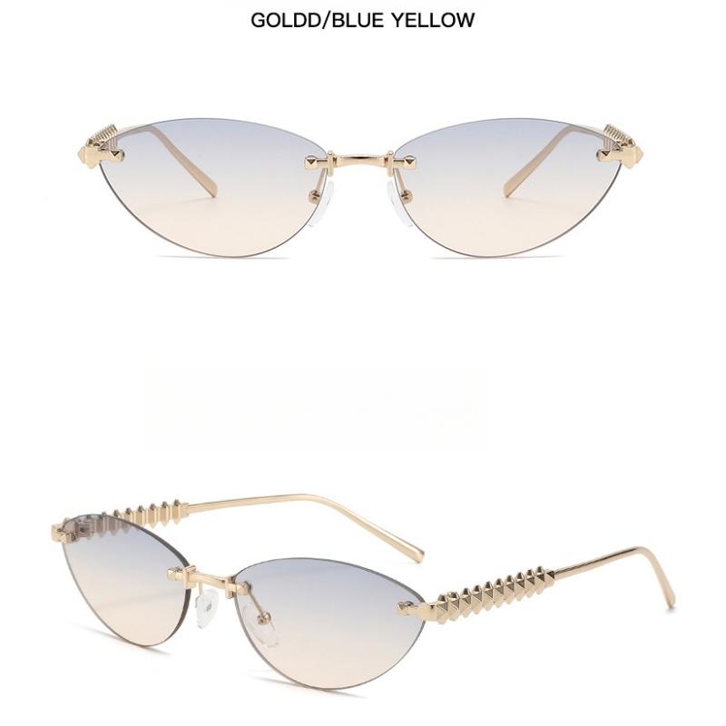 Женские солнцезащитные очки, Треугольные солнцезащитные очки «кошачий глаз» с заклепками, Модные солнцезащитные очки без оправы