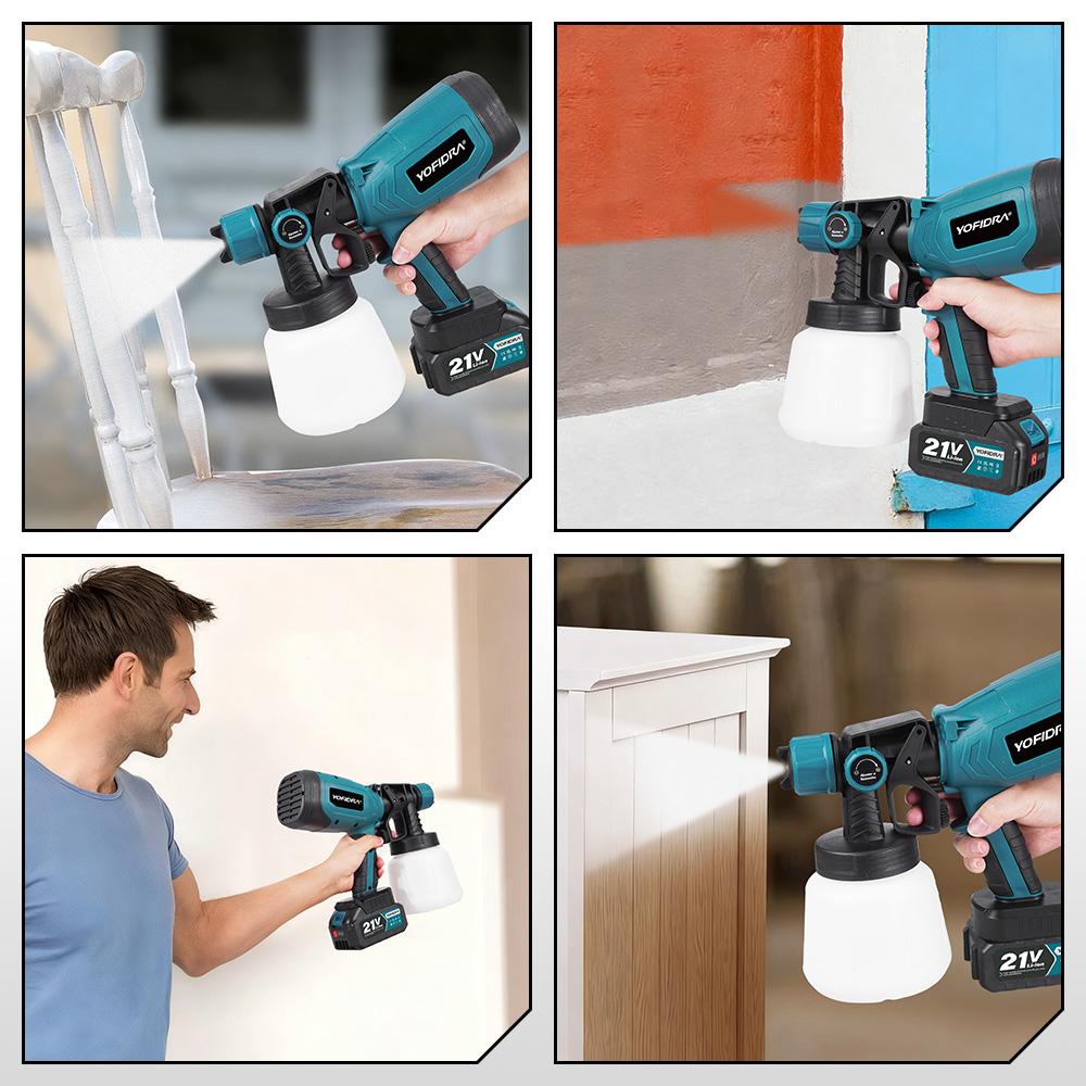 Yofidra 1000 мл Электрический краскопульт Домашний аккумуляторный распылитель Авто Мебель Стальное покрытие Аэрограф Для аккумулятора Makita 21V Штифт