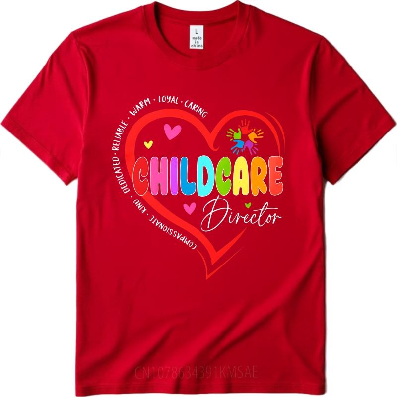 Fashion Summer For Men tshirt Childcare Director Heart Design With Rainbow Text Short Sleeve Solid Color Round Neck Top Tees