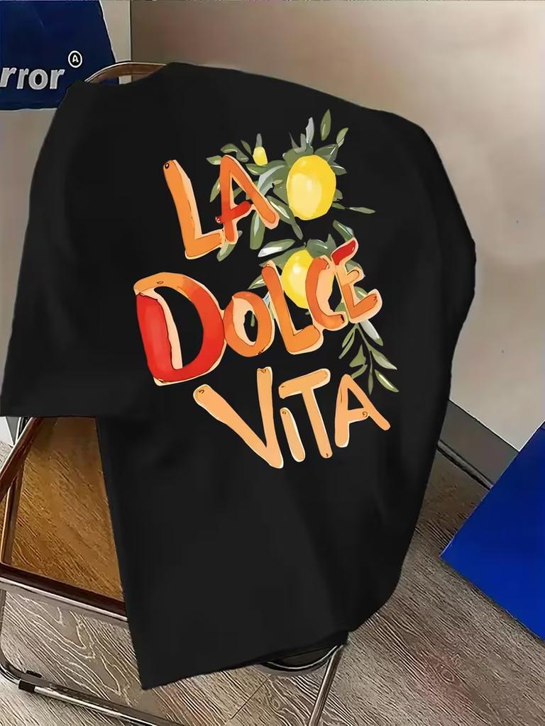 Unisex Casual Loose T Shirt Italian Inspired Citrus Graphic DoubleSided Short Sleeve Outdoor Streetwear Top Travel Daily Wear