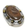 Natural Mud Crack Fossil Gemstone Two Tone 925 Sterling Silver Ring S.8.5 K5c08