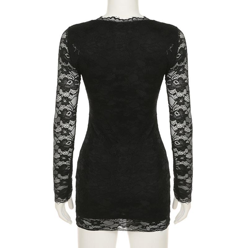 Women's Dark Sexy Wind Lace Bow V-neck Long-sleeved Imperial Sister Waisted Hip Thin Temperament Short Dresses