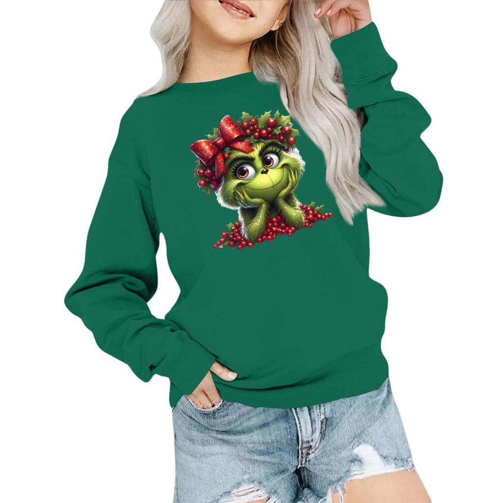 Kids' Fashion Loose-Fit Casual Long-Sleeve Christmas Print Oversized Crewneck Sweatshirt