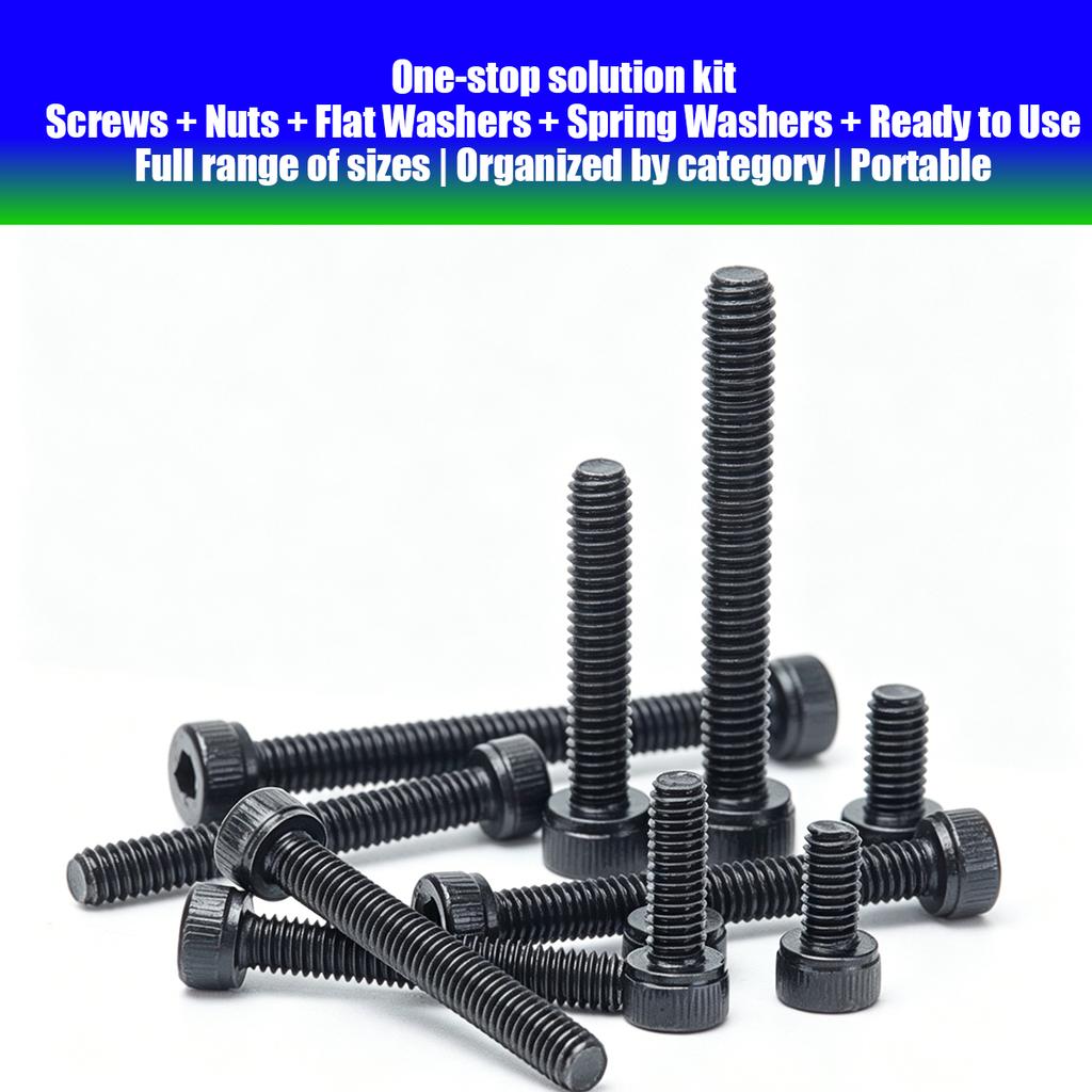 330pcs/M4 M5 12.9 grade black internal hex socket head cap screws, nuts, and flat washers set, DIN912 metric bolts and fasteners