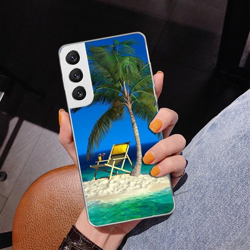 Летний Закат на Пляже Море Пальма Чехол для Телефона для Samsung Galaxy S24 S25 Edge S26 Ultra S23 S22 S21 Plus S20 FE + Персонализированный Pr