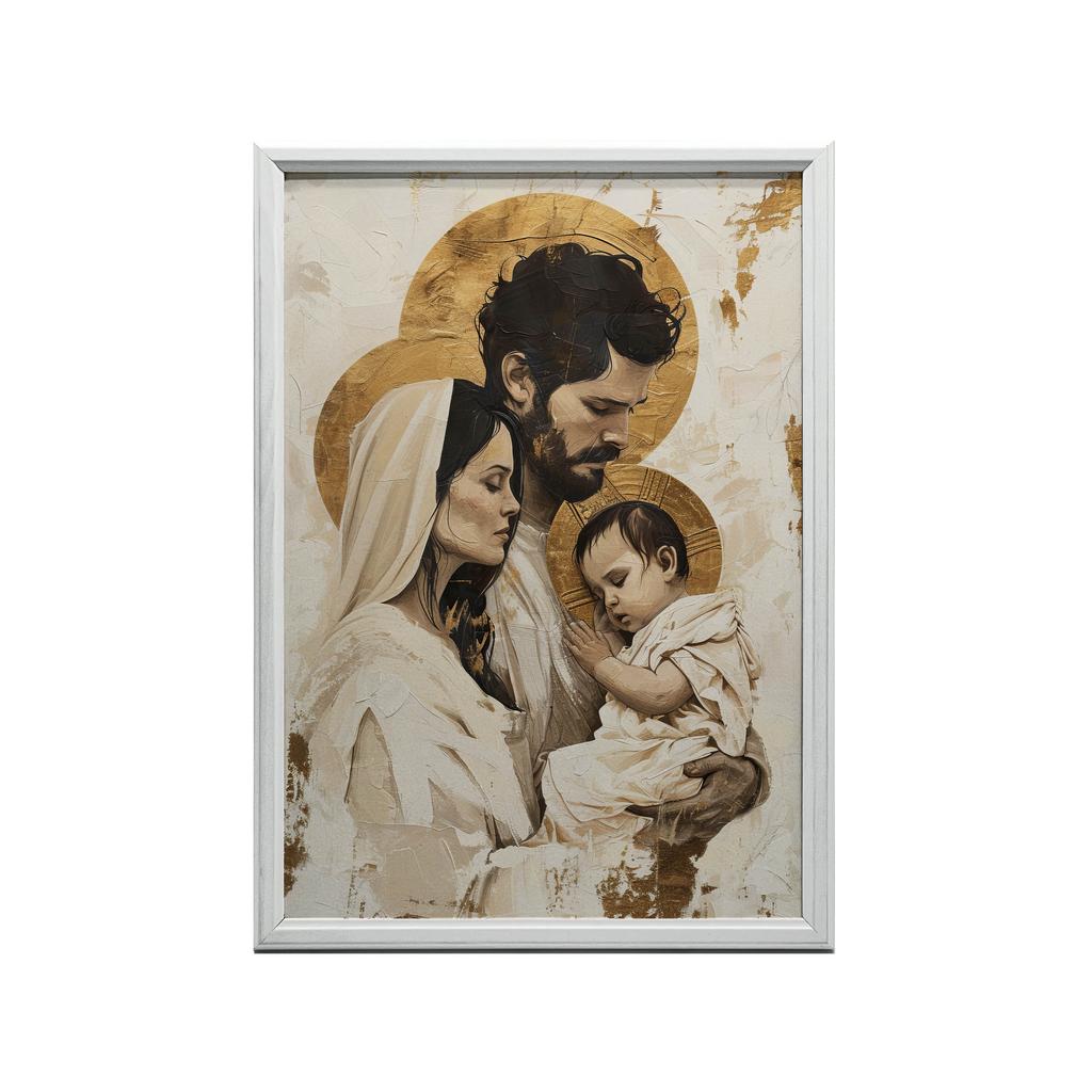 The Holy Family Poster: Love, Faith, Faithfulness Poster Holy Family: Love, Faith, Fidelity, 40X50 Cm, Gold Aluminum Frame, 230 Gsm Matte Paper
