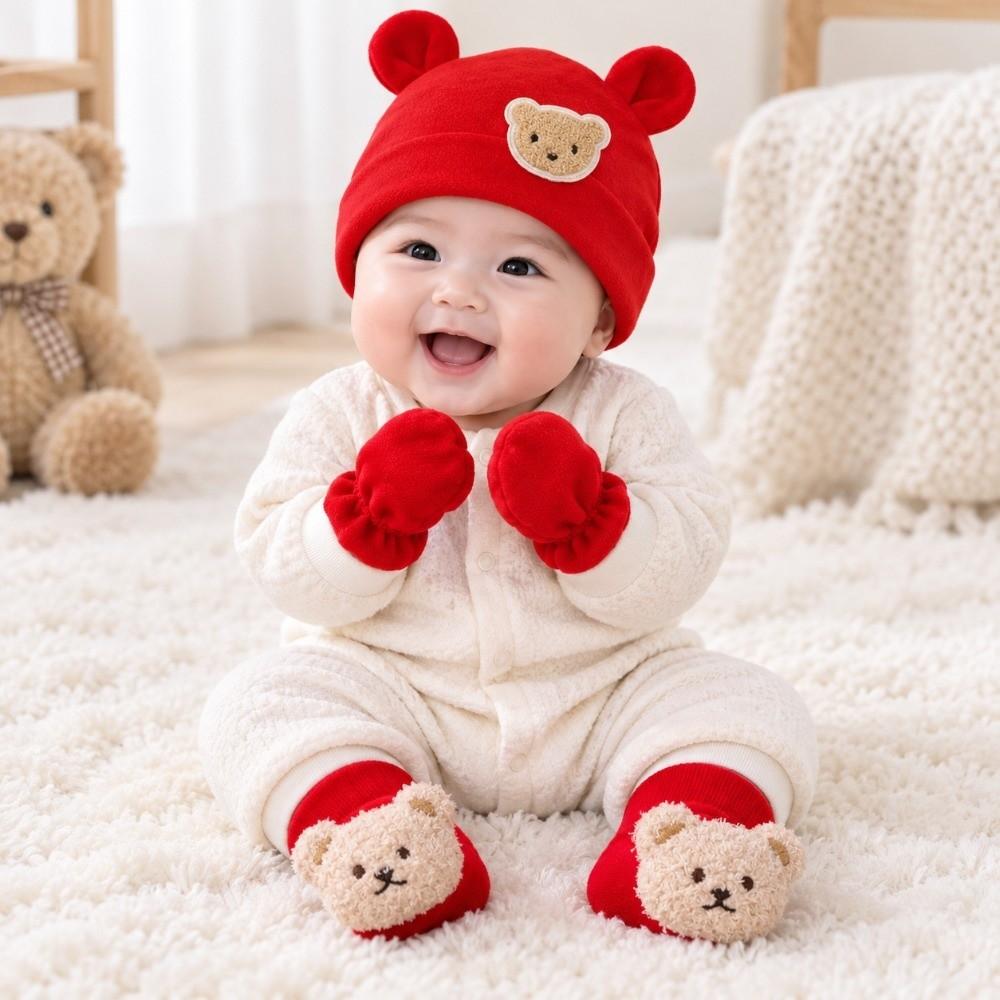 Elastic Newborn Hat Warm Infant Mittens Fashion Baby Hat Gloves Socks Set Gift