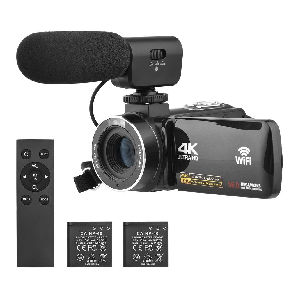 4K Digital Video Camera WiFi Camcorder DV Recorder 56MP 18X Digital Zoom 3.0 Inch IPS Touchscreen