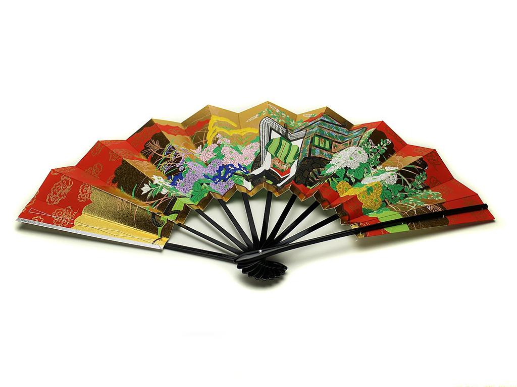 Kyoto Decorative Imperial 9 Inches and 5 Made In Comes with Fan Japanese Entrance Japanese New Year Front and Back Patterns Height 29cm X Width 51cm